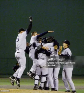 1999 World Series Yankees celebration after sweeping Atlanta Braves at Yankee Stadium