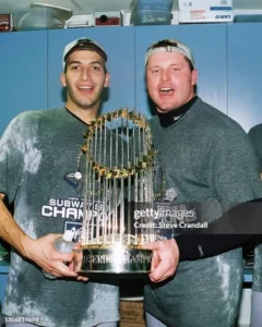 2000 World Series celebration with New York Yankees players celebrating championship victory