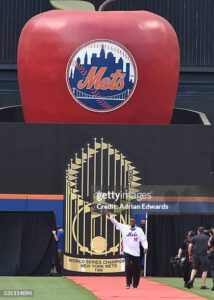 New York Mets celebrating 1969 World Series championship at Shea Stadium with players and fans