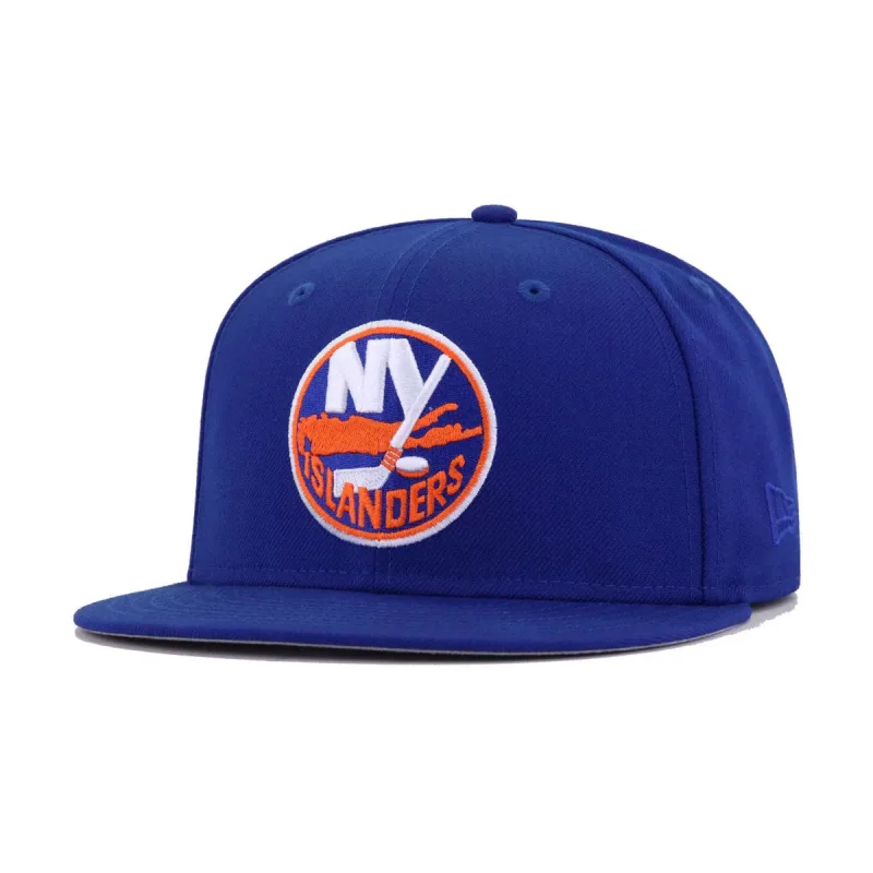 New Era New York Islanders fitted hat blue, orange, royal colorway - New Era Drops Clean Islanders Fitted in Light Royal Blue