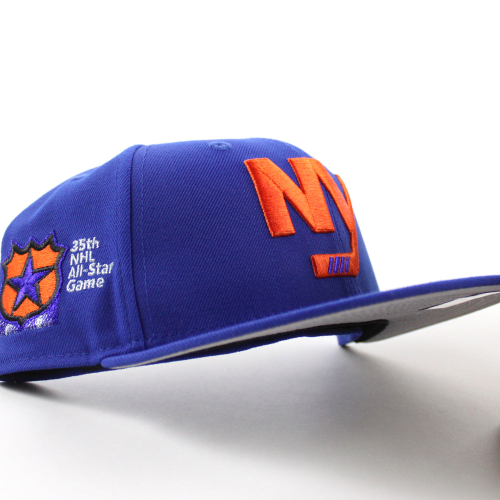 New Era New York Islanders fitted hat Majestic Blue Gray Under Brim colorway - Islanders Fitted Celebrates 35th All Star Game with Special Patch Release