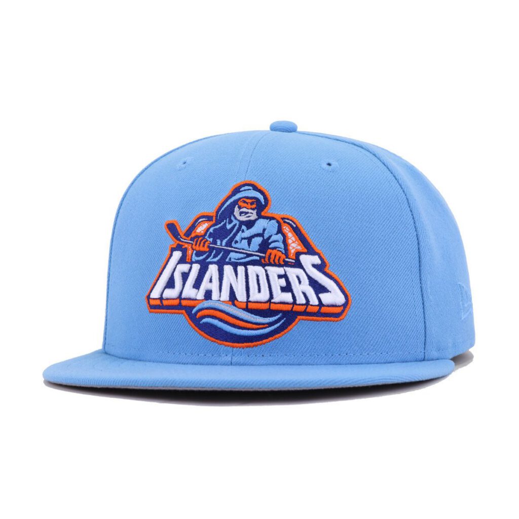 New Era New York Islanders fitted hat navy, blue, orange colorway - New Era Drops Sky Blue Islanders Fitted in Retro 1995 Colorway