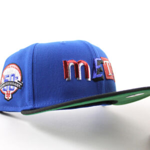 New Era New York Mets fitted hat Azure Blue Black Green Under Brim colorway - Miracle Mets Fitted: New Era Celebrates 50 Years of New York Baseball History