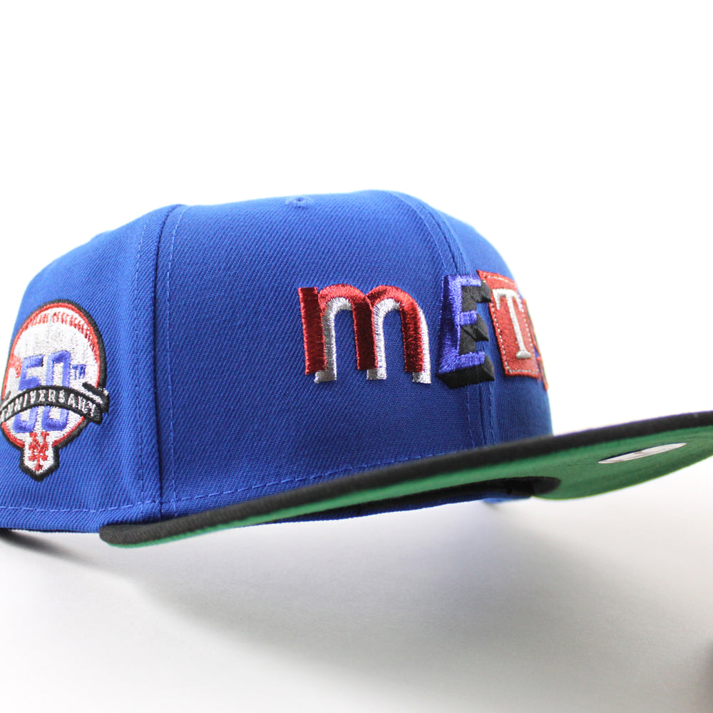 New Era New York Mets fitted hat Azure Blue Black Green Under Brim colorway - Miracle Mets Fitted: New Era Celebrates 50 Years of New York Baseball History