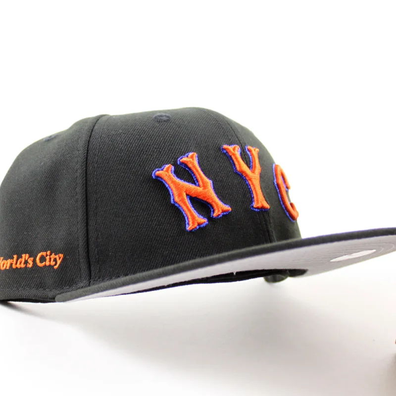 New Era New York Mets fitted hat Black Gray Under Brim colorway - New Era Drops Clean Mets Fitted with World’s City Patch