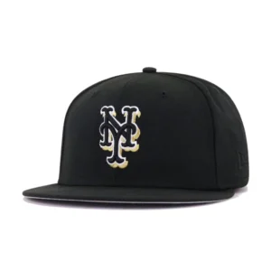 New Era New York Mets fitted hat black, gold colorway - 25th Anniversary Fitted: New Era Celebrates Mets Milestone with Black Metallic Gold 59FIFTY