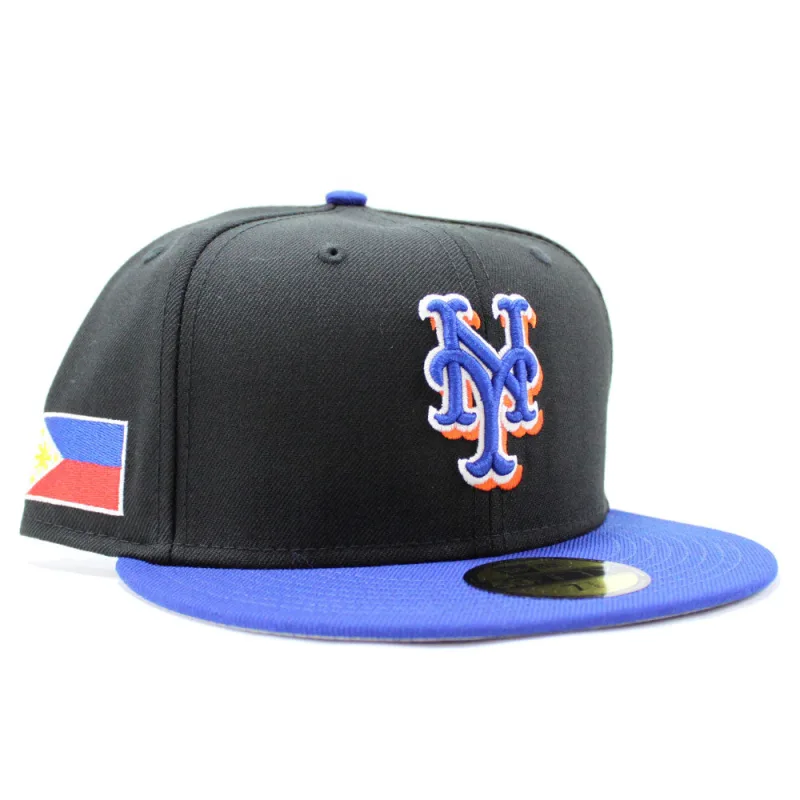 New Era New York Mets fitted hat Black Blue Grey Under Brim colorway - New Era Drops Clean Mets Fitted with Philippines Flag Design