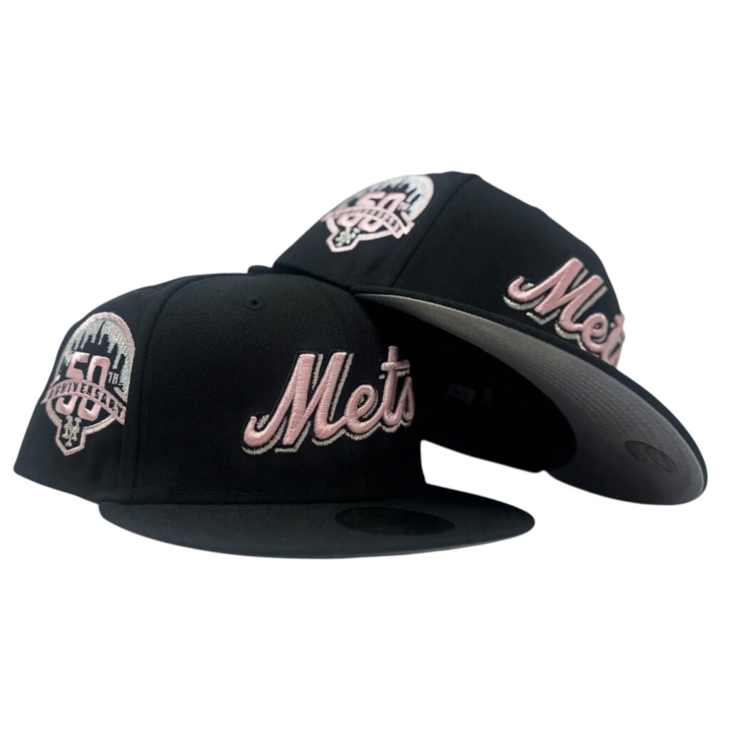 New Era New York Mets fitted hat black, pink colorway - New Era Drops Clean Mets Fitted with 50th Anniversary Patch