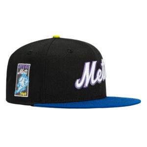 New Era New York Mets fitted hat Black, Royal colorway - New Era Drops Clean Mets Fitted with ‘Let’s Go Mets’ Script Patch