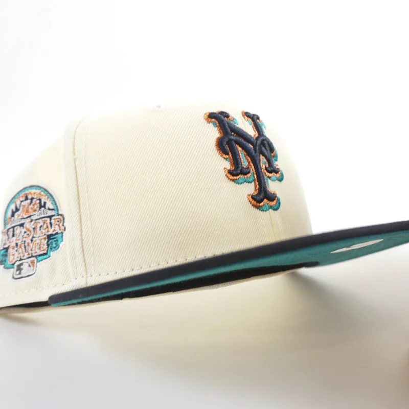 New Era New York Mets fitted hat Chrome White Navy Aqua Under Brim colorway - Citi Field Classic Fitted: New Era’s 2013 All-Star Game Mets Chrome White Tribute