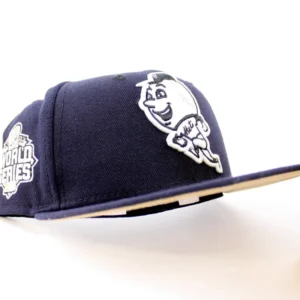 New Era New York Mets fitted hat GITD Navy Blue Khaki Under Brim colorway - 2015 World Series Fitted: New Era Honors Mets’ Magical Run with GITD Navy Tribute