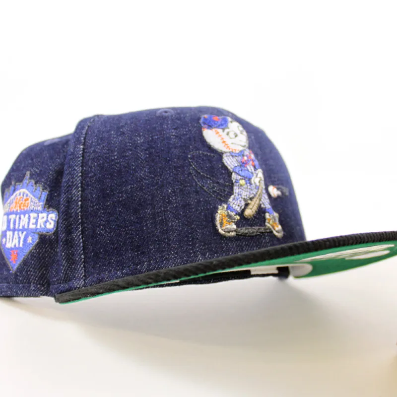New Era New York Mets fitted hat Navy Denim Black Corduroy Green Under Brim colorway - New Era Drops Clean Mets Fitted with Old Timers Day Patch