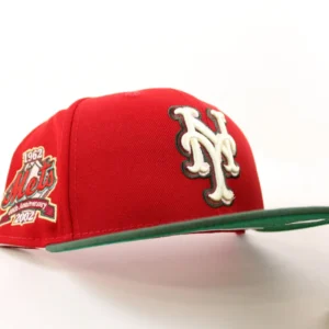 New Era New York Mets fitted hat Scarlet Cilantro Green Under Brim colorway - Four Decades of Amazin’ Fitted: New Era Drops Mets 40th Anniversary Tribute