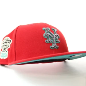 New Era New York Mets fitted hat Scarlet Turquoise Under Brim colorway - Shea Stadium History Fitted: New Era Commemorates the 1964 All-Star Game