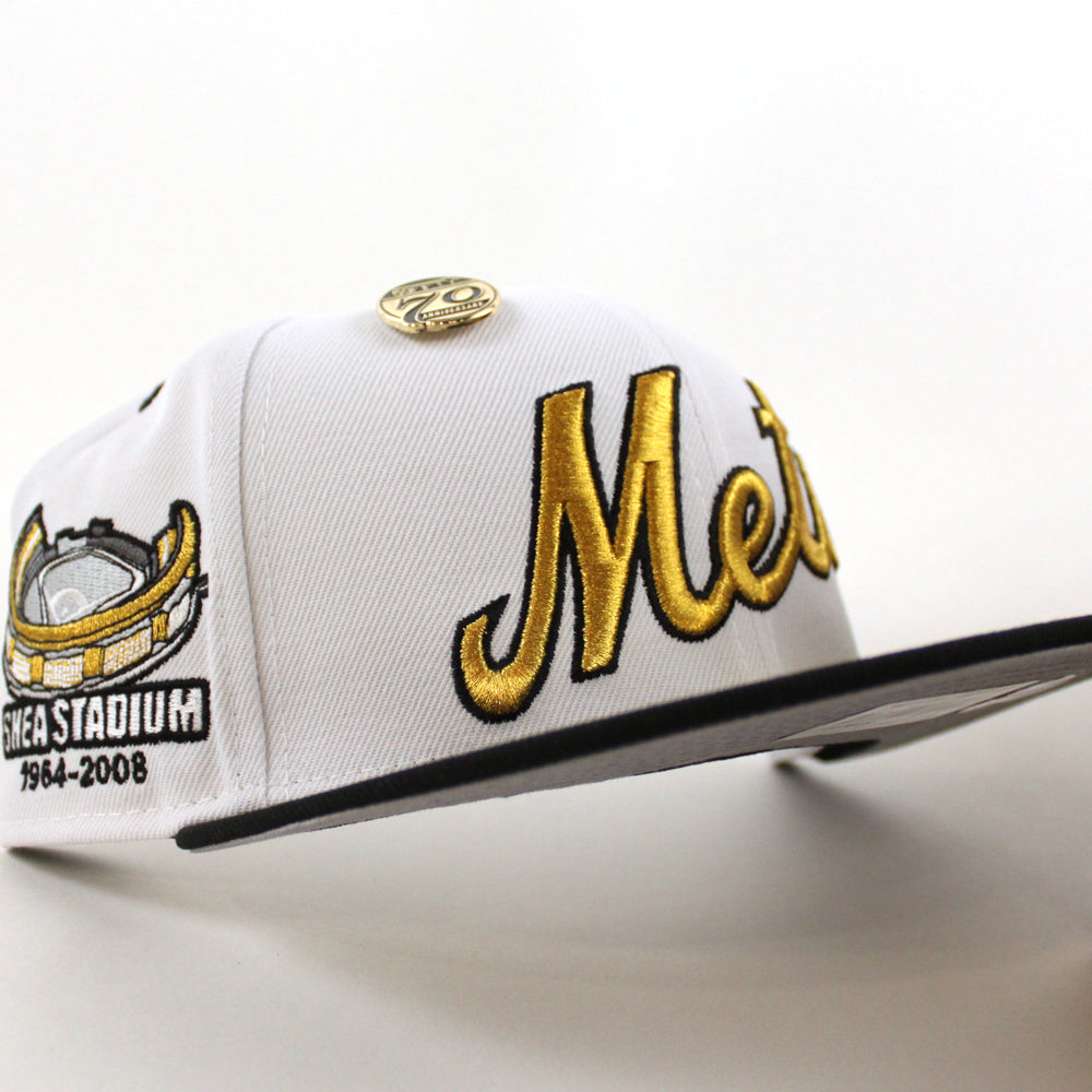 New Era New York Mets fitted hat White Gold Black Gray Under Brim colorway - New Era Drops Clean Mets Fitted Celebrating Shea Stadium Days