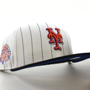 New Era New York Mets fitted hat White Pinstripes Black Blue Under Brim colorway - Citi Field Classic Fitted: New Era’s 2013 All-Star Game Mets Tribute in Pinstripe Perfection