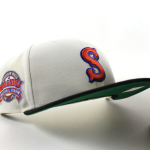 New Era New York Mets fitted hat Chrome White Black Green Under Brim colorway - Syracuse Mets Inaugural Season Fitted: New Era Celebrates Minor League History