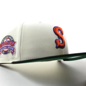 New Era New York Mets fitted hat Chrome White Black Green Under Brim colorway - Inaugural Season Fitted: New Era Drops Syracuse Mets Chrome White Tribute