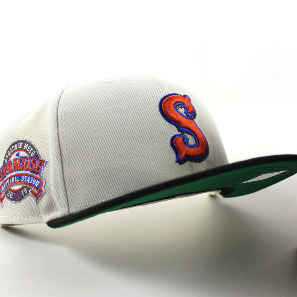 New Era New York Mets fitted hat Chrome White Black Green Under Brim colorway - Syracuse Mets Inaugural Season Fitted: New Era Celebrates Minor League History
