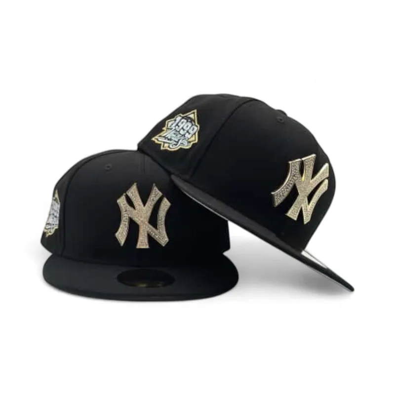 New Era New York Yankees fitted hat black, navy, gray, blue, gold colorway - 1999 World Series Fitted: New Era’s Gold Crystal Yankees Championship Tribute