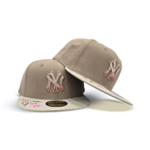 New Era New York Yankees fitted hat gray, camel colorway - Yankees Fitted Gets Premium Hand-Stitched Floral Treatment