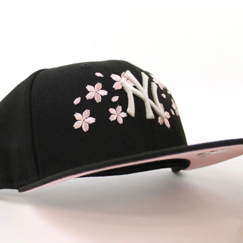 New Era New York Yankees fitted hat GITD Black Pink Under Brim colorway - Yankees Cherry Blossom Fitted Features Glow-in-the-Dark Details