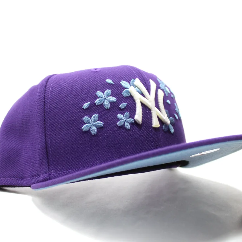 New Era New York Yankees fitted hat GITD Purple Sky Blue Under Brim colorway - Yankees Cherry Blossom Fitted Brings Spring Vibes with Glow-in-the-Dark Magic