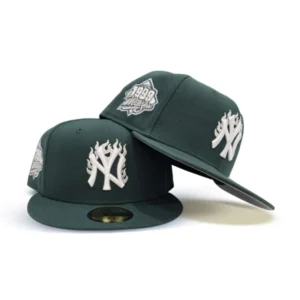 New Era New York Yankees fitted hat gray, green colorway - 1999 World Series Fitted: New Era’s Dark Green Yankees Championship Tribute with Flame Logo