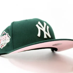 New Era New York Yankees fitted hat Dark Green Pink Under Brim colorway - Dynasty Perfection Fitted: New Era’s 1999 Yankees World Series Dark Green Tribute
