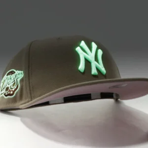 New Era New York Yankees fitted hat Glow in the Dark Camel Pink Under Brim colorway - Dynasty Fitted: New Era’s Glow-in-the-Dark Yankees 1998 World Series Championship Hat