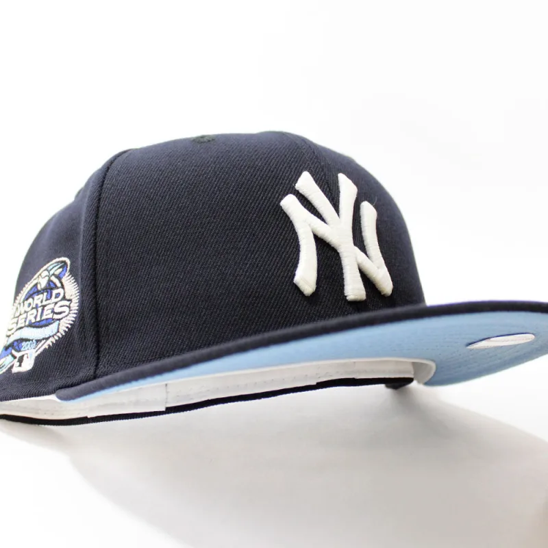 New Era New York Yankees fitted hat Glow in the Dark Navy Sky Blue Under Brim colorway - 2003 World Series Fitted: New Era’s Glow-in-the-Dark Tribute to Yankees’ Shocking Upset