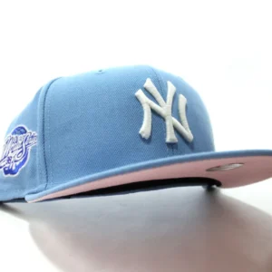 New Era New York Yankees fitted hat Glow in the Dark Sky Blue Pink Under Brim colorway - 1998 World Series Fitted: New Era Honors Yankees’ Record-Breaking Championship Season