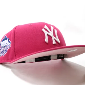 New Era New York Yankees fitted hat Lava Red Pink Under Brim colorway - Dynasty Peak Fitted: New Era’s Yankees 1999 World Series Championship Hat in Lava Red