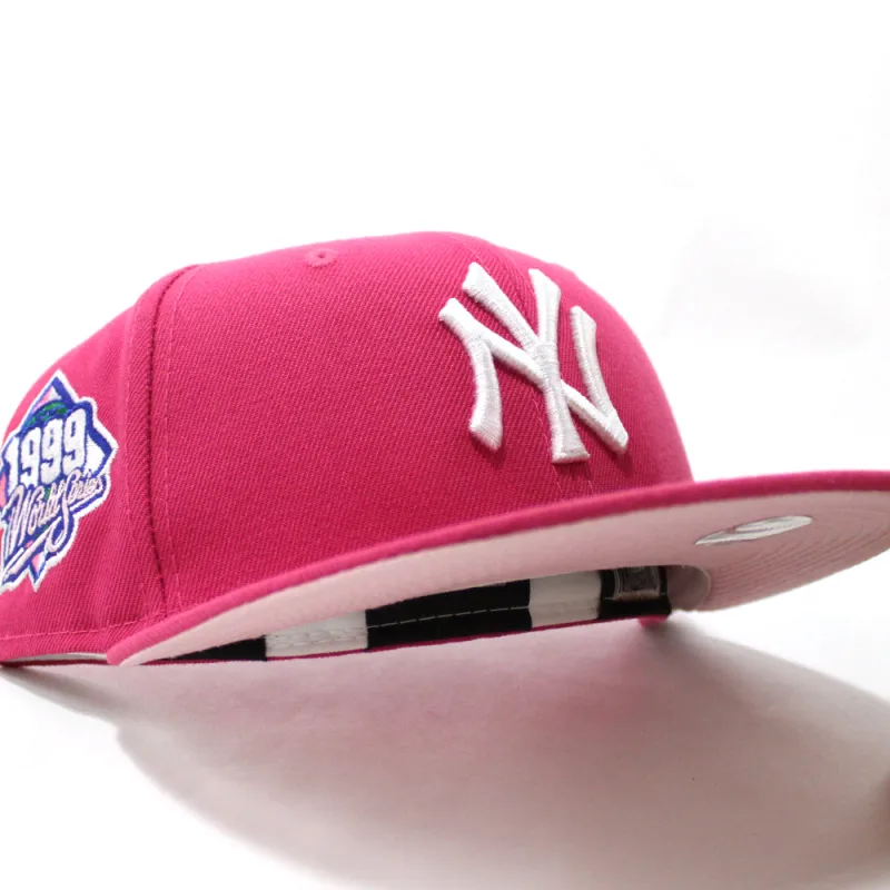 New Era New York Yankees fitted hat Lava Red Pink Under Brim colorway - Dynasty Peak Fitted: New Era’s Yankees 1999 World Series Championship Hat in Lava Red