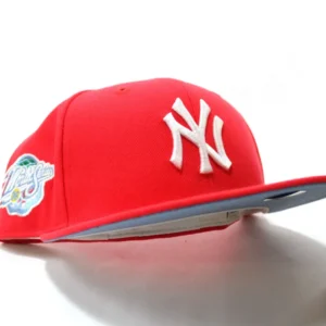 New Era New York Yankees fitted hat Lava Red Sky Blue Under Brim colorway - Dynasty Fitted: New Era’s Lava Red Yankees 1998 World Series Championship Hat