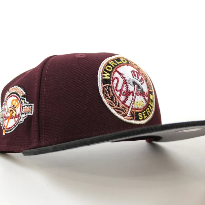 New Era New York Yankees fitted hat Maroon Corduroy Gray Under Brim colorway - Casey’s Dynasty Begins: New Era 1949 Yankees World Series Fitted Celebrates Championship Legacy