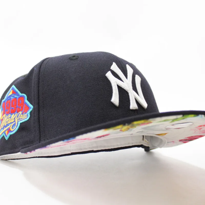New Era New York Yankees fitted hat Navy Floral Under Brim colorway - Dynasty Fitted: New Era’s 1999 Yankees World Series V2 Celebrates Championship Sweep
