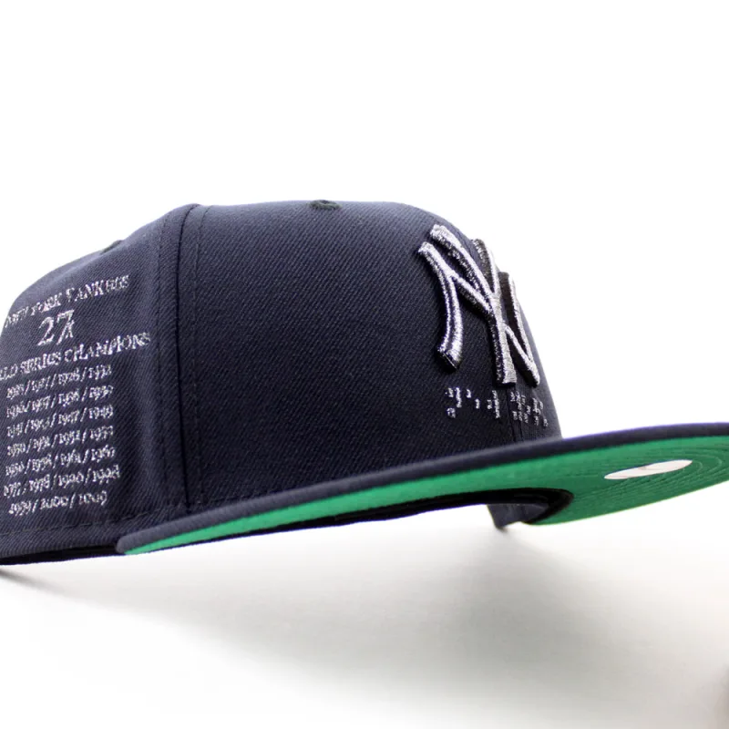 New Era New York Yankees fitted hat Navy Gray Under Brim colorway - Yankees Fitted Gets Special Braille 27 Years Patch Treatment