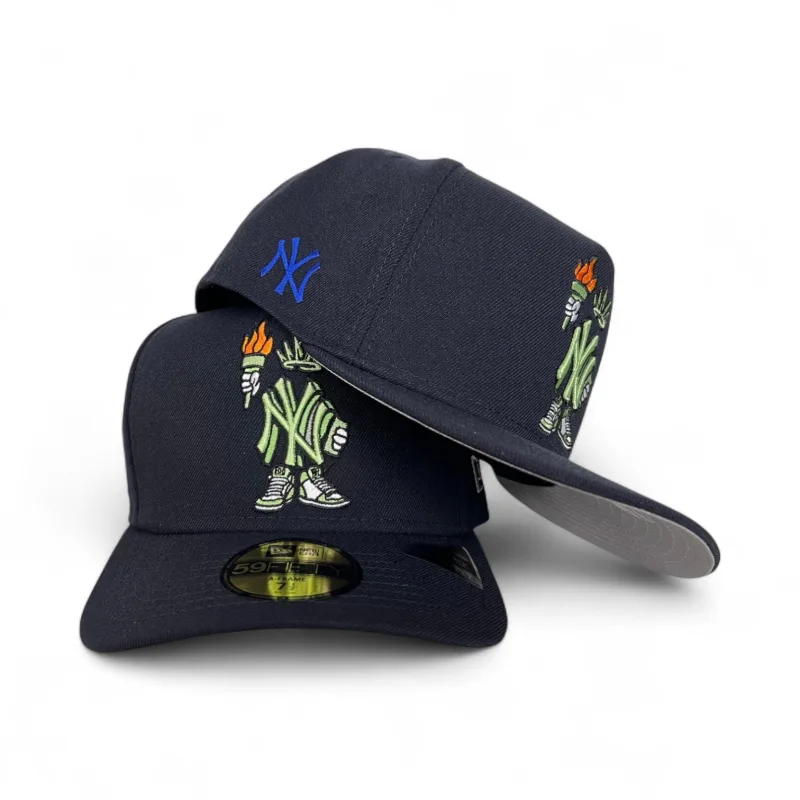New Era New York Yankees fitted hat navy, gray, blue, green, olive colorway - Yankees Fitted Gets Cartoon Pack Treatment in Navy and Gray