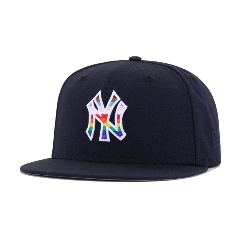 New Era New York Yankees fitted hat black, navy, red, blue, green, purple, orange, yellow, brown colorway - New Era Yankees PRIDE Fitted Celebrates Diversity with Rainbow Colorway