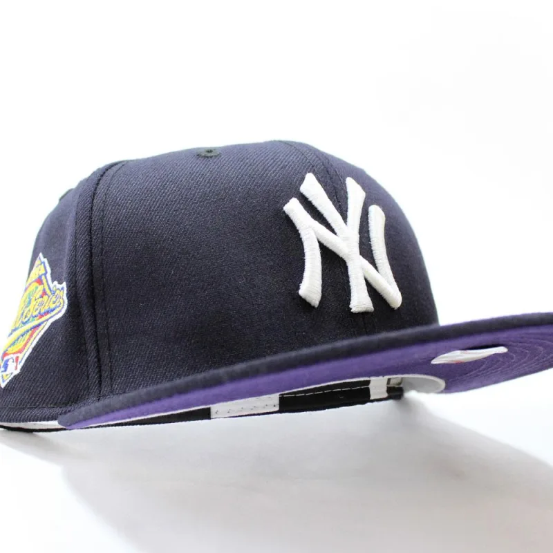 New Era New York Yankees fitted hat Navy Purple Under Brim colorway - Dynasty Begins Fitted: New Era’s Yankees 1996 World Series Navy Purple Under Brim