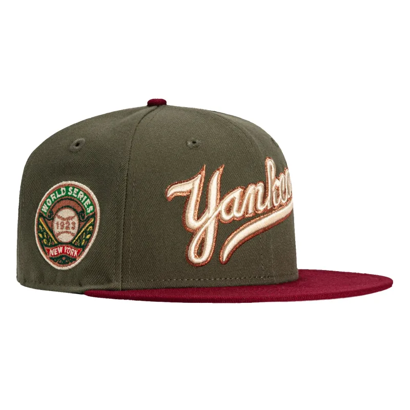 New Era New York Yankees fitted hat Olive, Cardinal colorway - New Era Drops Historic Yankees Fitted with 1923 World Series Patch