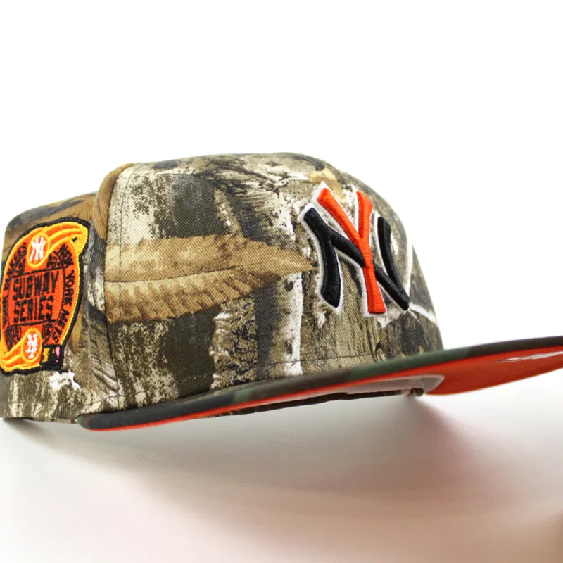 New Era New York Yankees fitted hat RealTree Camo WoodLand Camo Orange Under Brim colorway - Yankees Drop Fire Camo Fitted with 2000 Subway Series Patch