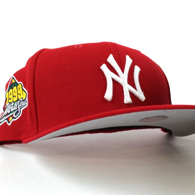 New Era New York Yankees fitted hat Red Gray Under Brim colorway - Dynasty Complete Fitted: New Era’s 1999 Yankees World Series Championship Hat