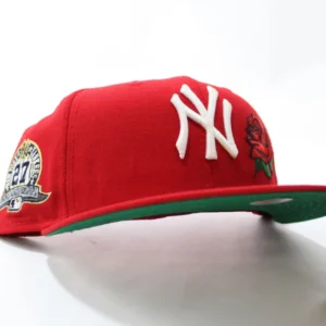 New Era New York Yankees fitted hat Red Green Under Brim colorway - Yankees Rose 27 Championships Fitted Celebrates Dynasty Legacy
