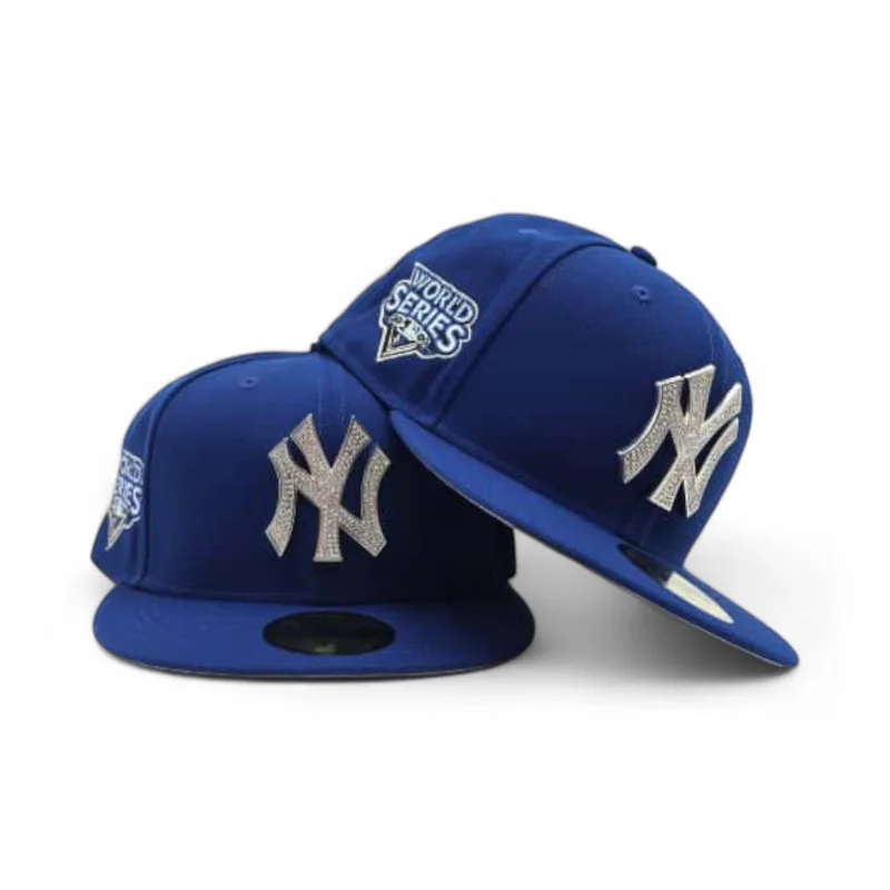 New Era New York Yankees fitted hat gray, blue, royal, silver colorway - 2009 World Series Fitted: New Era’s Royal Blue Yankees Championship Tribute with Crystal Rhinestones