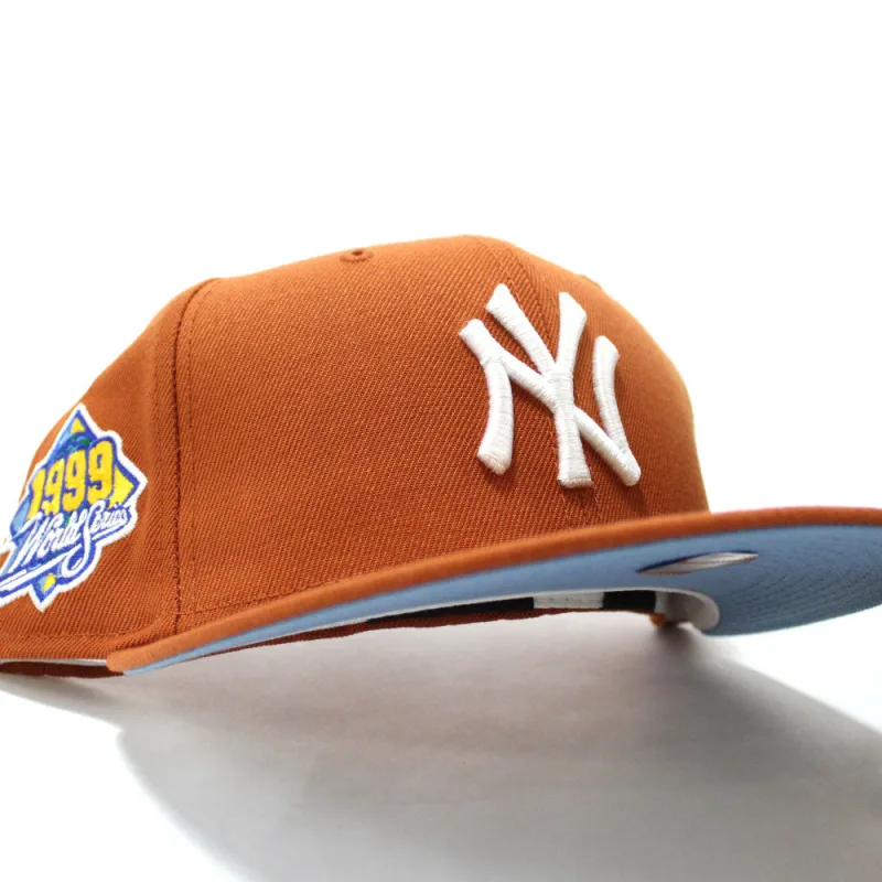 New Era New York Yankees fitted hat Rust Orange Sky Blue Under Brim colorway - Dynasty Fitted: New Era’s Rust Orange Yankees 1999 World Series Championship Hat