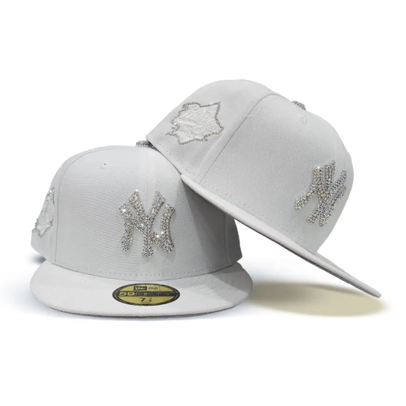 New Era New York Yankees fitted hat white, gray colorway - 1998 World Series Fitted: New Era’s Swarovski Crystal Yankees Championship Tribute