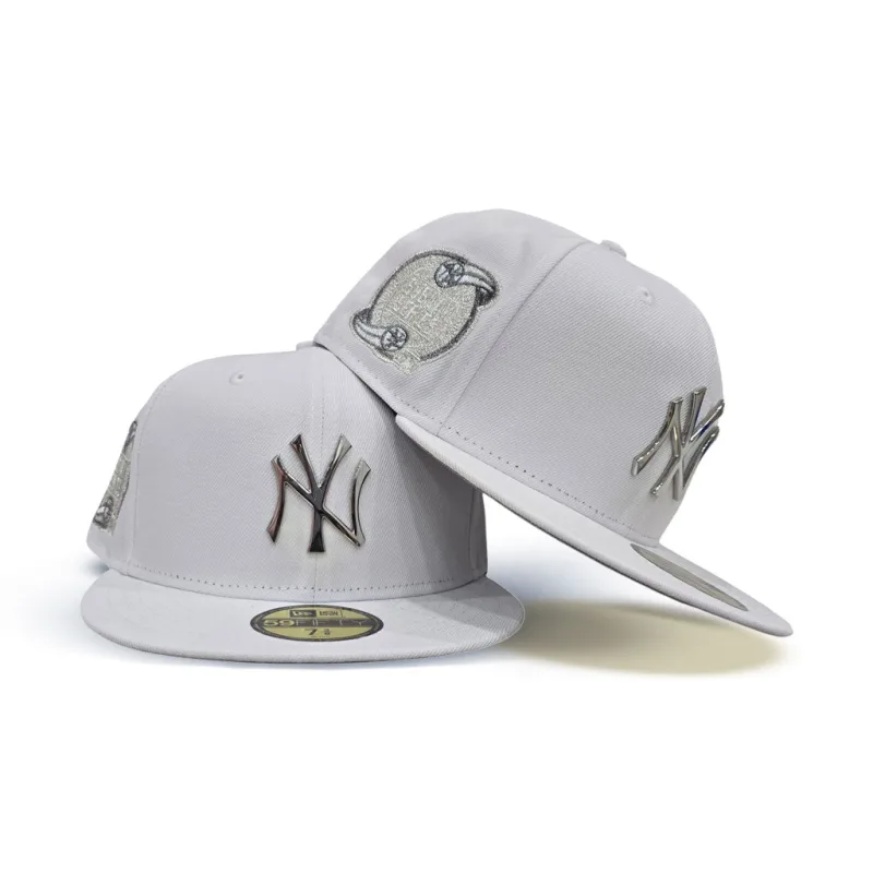 New Era New York Yankees fitted hat white, gray, silver colorway - Yankees Drop Clean White Fitted with 2000 Subway Series Patch