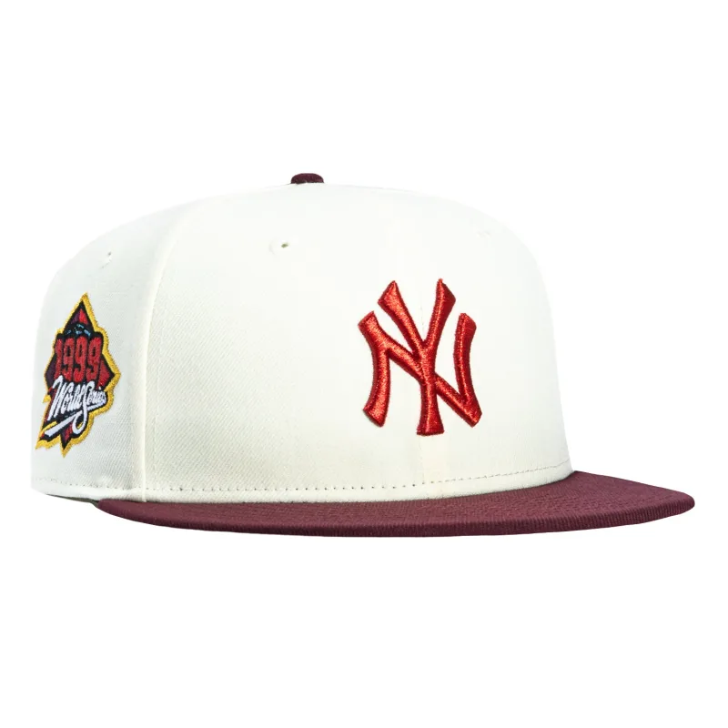 New Era New York Yankees fitted hat White, Maroon colorway - Hat Club Drops Clean Yankees Fitted with 1999 World Series Patch